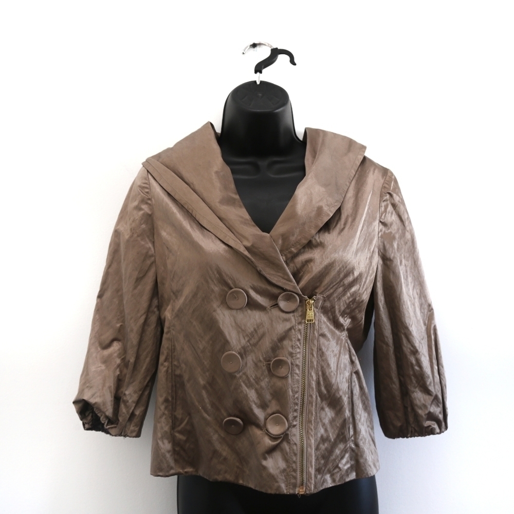 Bcbgmaxazria Gold Metallic Double Breasted Button Blazer Jacket Size Small